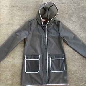 Hunter Gray 100% Polyurethane Rain Jacket Size M Hood EUC